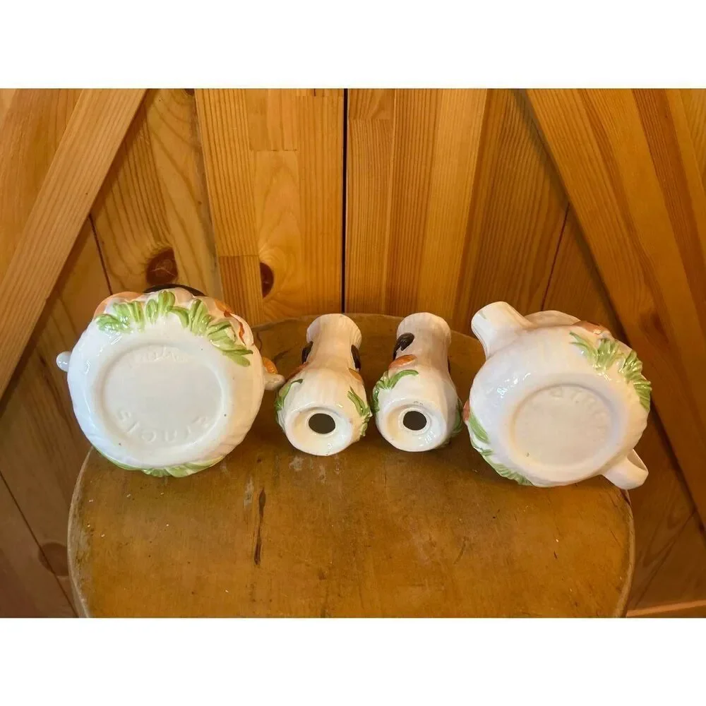 Vintage Arnels Mushroom Ceramic Creamer Sugar Bowl Salt Pepper Shaker Read (5008